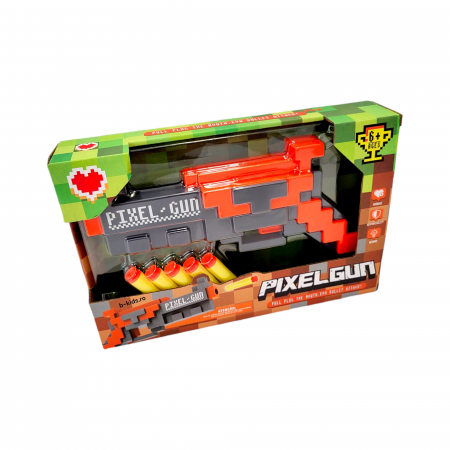 Pistol de Jucarie Minecraft PIXEL GUN cu 5 ventuze burete, 25 cm [1]