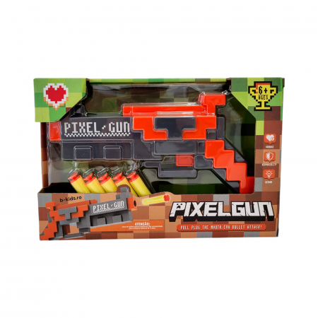 Seturi arme - Pistol de Jucarie Minecraft PIXEL GUN cu 5 ventuze burete, 25 cm