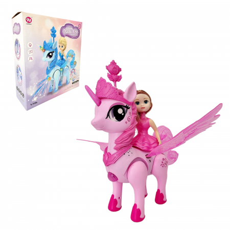 Articole bebelusi - Ponei Unicorn Princess - cu senete si lumini. Roz