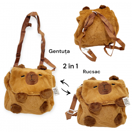 Plusuri - Rucsac gentuta de plus 2 in 1, Model Capybara, maro