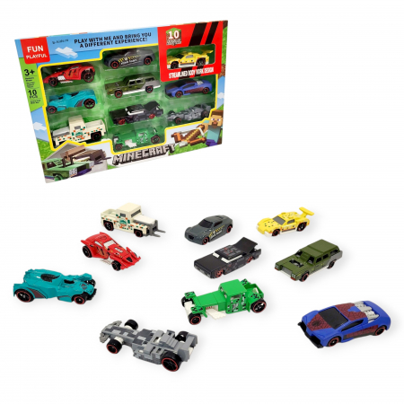 Noutati - Set 10 masinute, Metalice, tip Minecraft