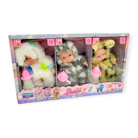Pentru fetite - Set 3 Păpuși Bebeluși "Barbywa Doll" în Costume Pufoase de Animalute