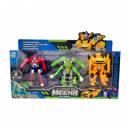 Roboti - Set 3 roboti transformers, dinozaur si masini
