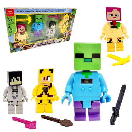 Figurine - Set 4 figurine Minecraft cu ceas
