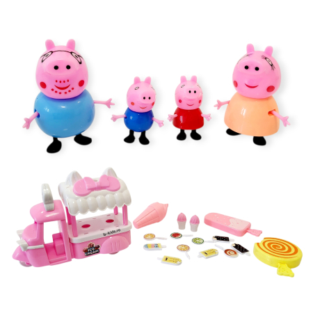 Set 4 figurine Peppa Pig cu masina de inghetata, Happy Family [6]