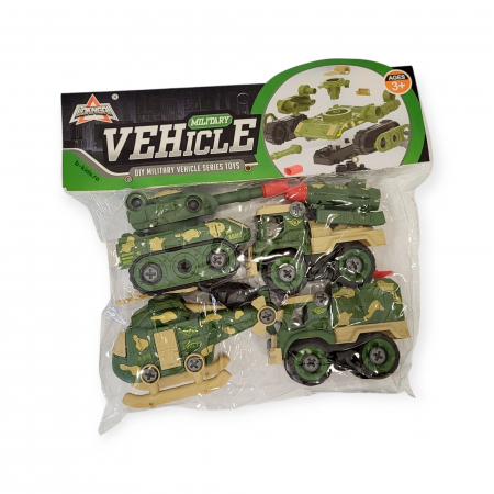 Lego/jocuri constructii - Set 4 vehicule mecanice, de Armata tip lego cu surubelnita