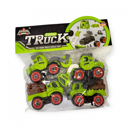 Lego/jocuri constructii - Set 4 vehicule mecanice, de Ferma tip lego cu surubelnita