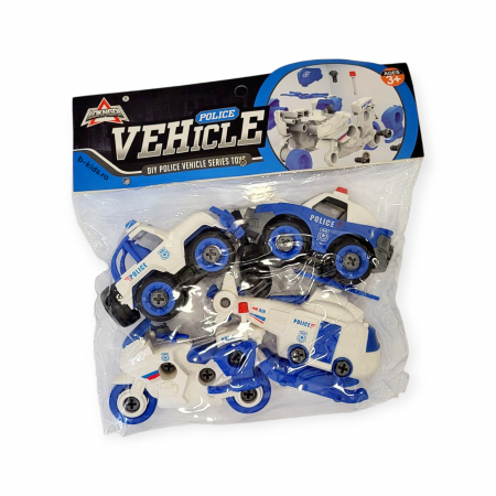 Set 4 vehicule mecanice, de Politie tip lego cu surubelnita [1]
