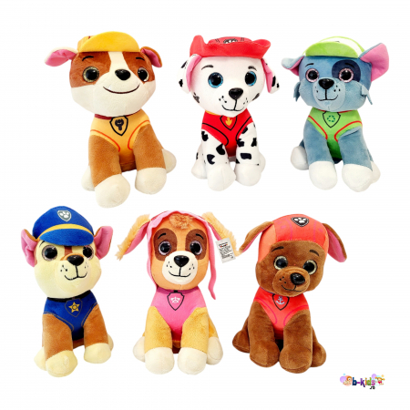 Plusuri mici - Set 6 jucarii din plus, patrula catelusilor cu ochii sclipitori