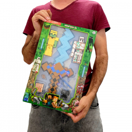 Set 7 piese Minecraft - figurie, accesorii si sabie cu sunete si lumini, maro [2]