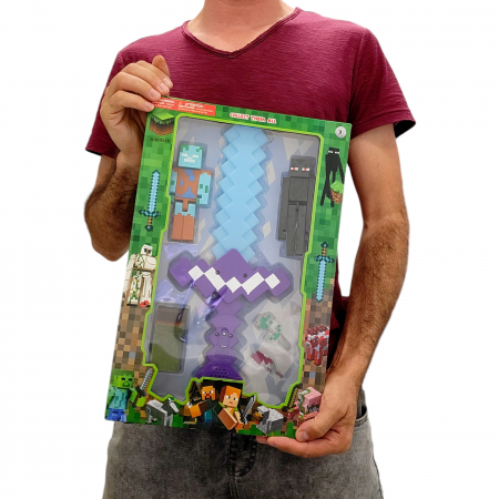 Set 6 piese Minecraft - figurie, accesorii si sabie cu sunete si lumini, mov [2]