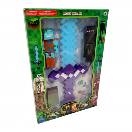 Set 6 piese Minecraft - figurie, accesorii si sabie cu sunete si lumini, mov [1]
