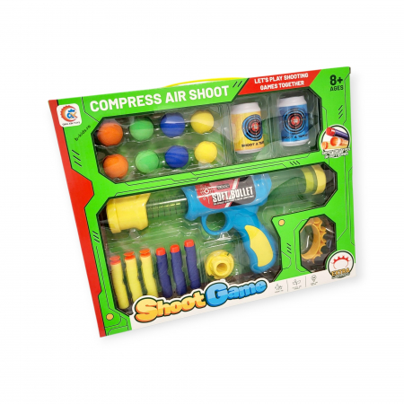 Pentru baieti - Set arma pistol cu bile si gloante din burete, Shoot Game