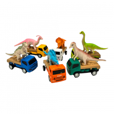 Set cu 6 camione de transport Dinozauri, din metal, Multicolor [2]