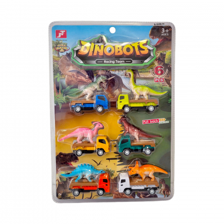 Masinute - Set cu 6 camione de transport Dinozauri, din metal, Multicolor