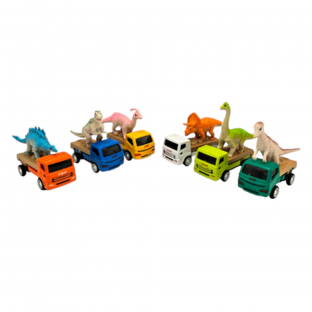 Set cu 6 camione de transport Dinozauri, din metal, Multicolor [4]
