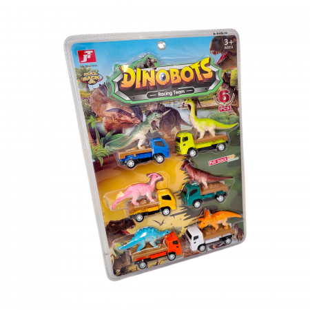 Set cu 6 camione de transport Dinozauri, din metal, Multicolor [1]