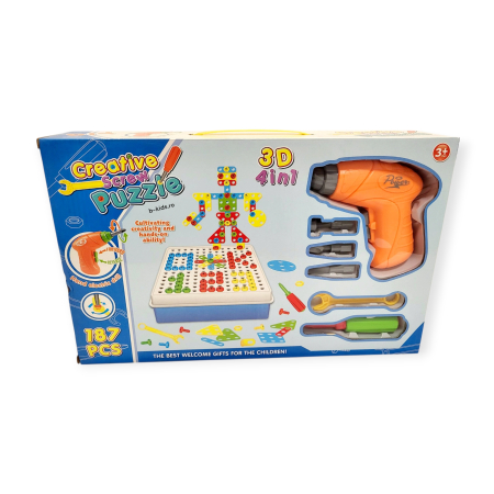 Set de Construcție 3D Creative - Set 4 în 1 cu Bormașină Electrică (187 Piese) [2]