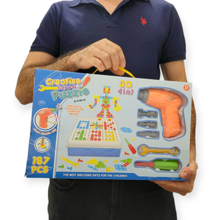 Set de Construcție 3D Creative - Set 4 în 1 cu Bormașină Electrică (187 Piese) [3]