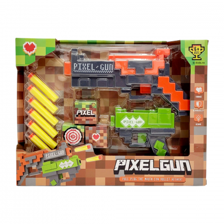 Seturi arme - Set doua Pistole de Jucarie Minecraft PIXEL GUN cu 6 ventuze din burete