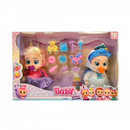 Bebelusi - Set Figurine mini Papusi/Belelus cu accesorii si suzeta, 14 cm.