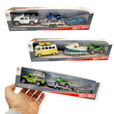 Pentru baieti - Set jucarie masinute Truck & Trailer (metal si platic)