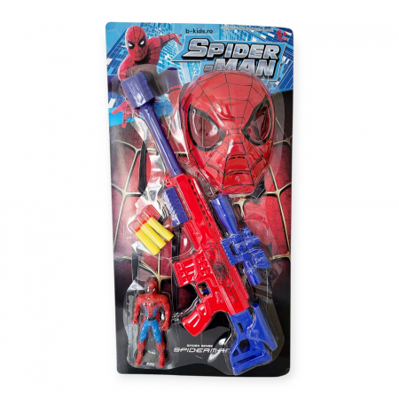 Set jucarie mitraliera cu gloante din burete, masca și figurina Spider-Man [1]