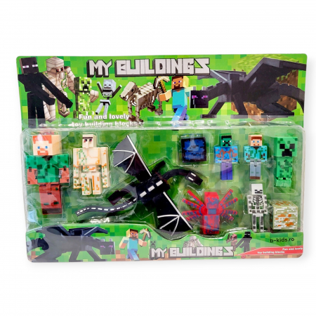 Noutati - Set mare cu 10 figurine Minecraft, dragon, păianjen