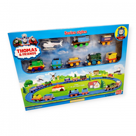 Set mare cu trenulet Thomas, locomotive metalice si elicopter [3]