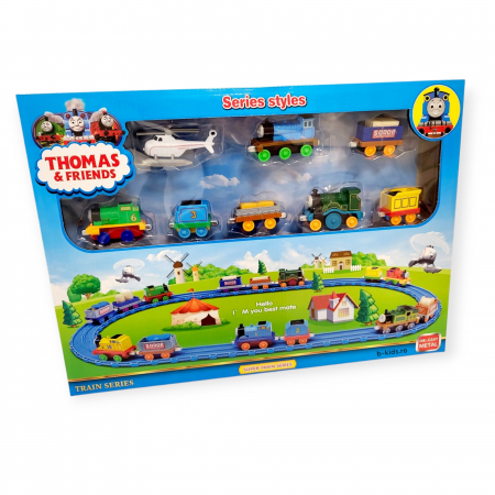 Set mare cu trenulet Thomas, locomotive metalice si elicopter [1]