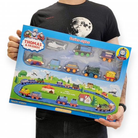 Set mare cu trenulet Thomas, locomotive metalice si elicopter [5]