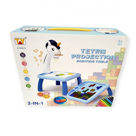 Ocazii speciale - Set masa educationala Mini Proiector/Tetris 2 in 1, albastra