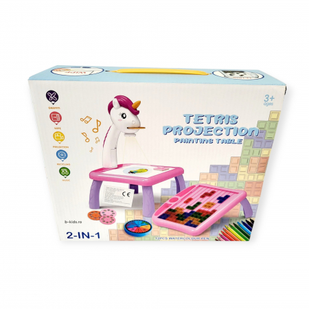 Ocazii speciale - Set masa educationala Mini Proiector/Tetris 2 in 1, roz