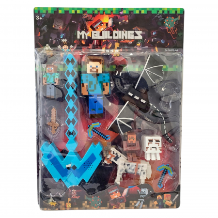 Set Minecraft - figurie, accesorii si arma cu sunete si lumini, albastra [1]