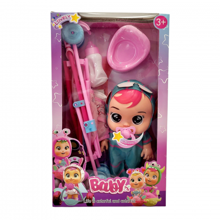 Set bebelus cu scutec, sunete și carucior, Baby Cry [3]