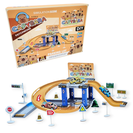 Jucarii - Set Parcare Capybara Patchwork cu masinute si accesorii