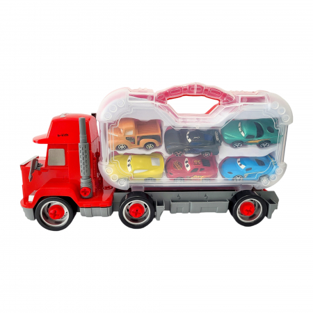 Set tir Cars + 6 masinute tip geanta cu unelte tip lego pentru roti. [7]