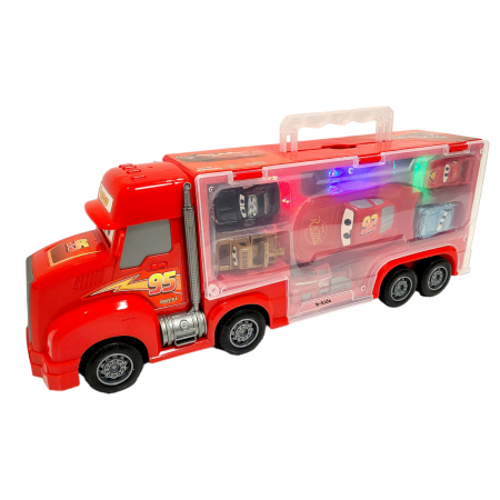 Masinute - Set tir Cars + 6 masinute tip geanta cu sunete si lumini, Fulger, Cars 3