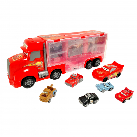 Set tir Cars + 6 masinute tip geanta cu sunete si lumini, Fulger, Cars 3 [4]