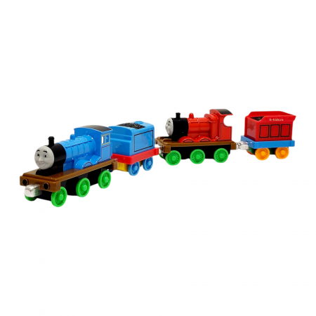 Set trenulet Thomas cu 2 locomotive si doua vagoane, metalice [5]