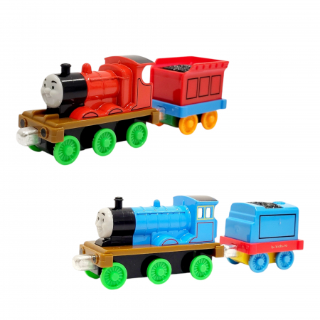 Set trenulet Thomas cu 2 locomotive si doua vagoane, metalice [4]