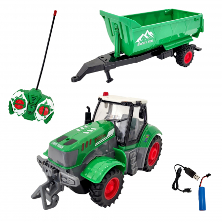 Ocazii speciale - Tractor cu telecomanda full control, remorca si acumulator reincarcabil , Farmer Truck