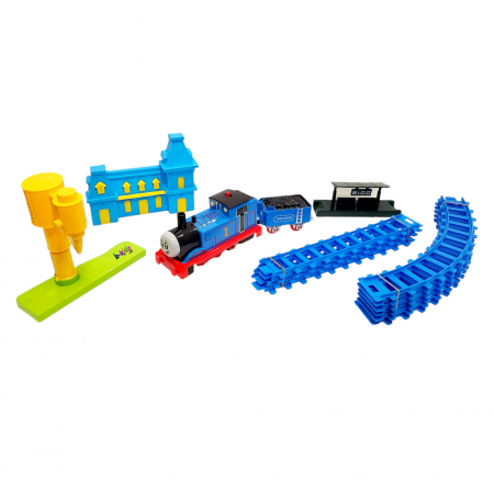 Tren mare Thomas cu aburi, sine, gara, peron, stație de încărcat cu apa. [5]