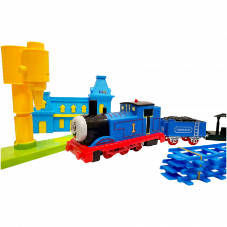 Tren mare Thomas cu aburi, sine, gara, peron, stație de încărcat cu apa. [6]