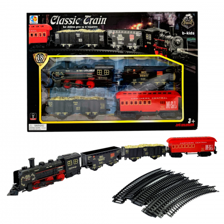 Trenulet - Trenulet cu 3 locomotive, sine. Classic Train (18 piese)