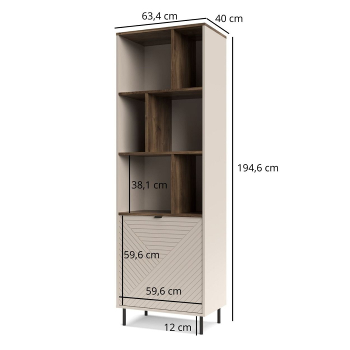 Biblioteca deschisa EVO, 1 usa, casmir + stejar castello, 63,4x40x194,6 cm [5]