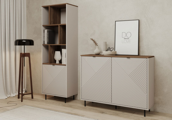 Biblioteca deschisa EVO, 1 usa, casmir + stejar castello, 63,4x40x194,6 cm [6]