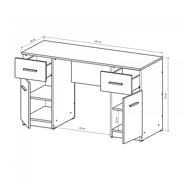 Birou ALMA, cu 2 sertare si 2 usi, sonoma inchis + sonoma deschis, 135x50x75 cm - ExpoMob [3]