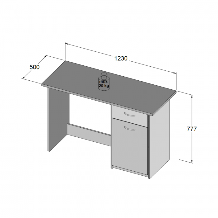 Birou BALIOS - BOSB211-Q36 - stejar sonoma + alb, 123x50x77,7 cm - ExpoMob [4]