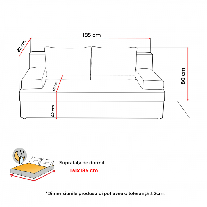 Canapea ANA extensibila, 3 locuri, cu lada depozitare, 185x82x80 cm - ExpoMob [8]
